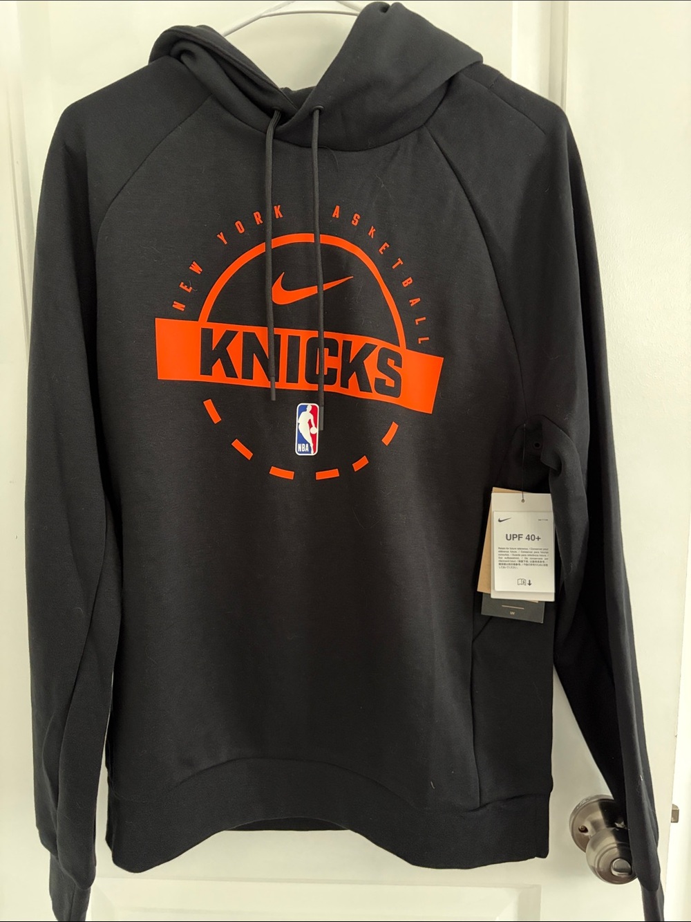 Nike Dri-Fit UPF 40+ Black & Orange Knicks Crewneck Hoodie